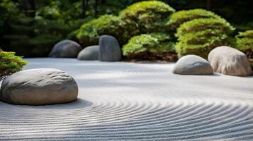 ai gerado uma zen jardim com pedras e areia arranjado dentro uma calmante padronizar. generativo ai foto