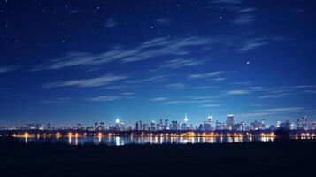 ai gerado paisagem urbana às noite refletido dentro a água. generativo ai foto