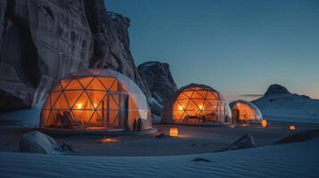 ai gerado iglu dentro deserto noite foto