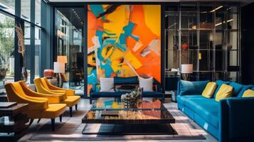 ai gerado artístico decoração dentro uma chique boutique hotel. generativo ai foto