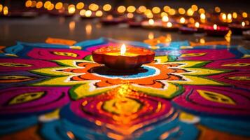 ai gerado fechar-se do uma rangoli Projeto durante diwali. generativo ai foto