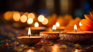 ai gerado diwali velas criando uma caloroso ambiente. generativo ai foto