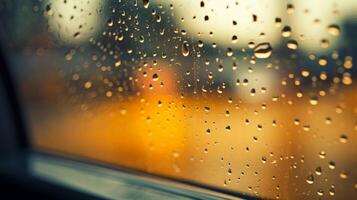ai gerado pingos de chuva em uma carro janela com uma temperamental ambiente. generativo ai foto
