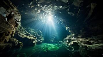 ai gerado a surreal beleza do a embaixo da agua caverna. generativo ai foto