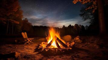 ai gerado uma fogueira fundição uma caloroso brilho em uma estrelado noite. generativo ai foto