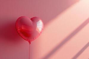 ai gerado uma em forma de coração Rosa balão flutuando contra uma Rosa pano de fundo foto