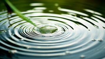 ai gerado hiper ampliação do uma gota de chuva criando ondulações em uma lago. generativo ai foto