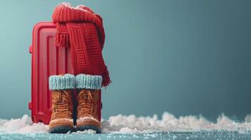 ai gerado sapatos em vermelho mala de viagem foto