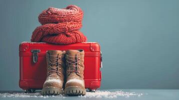 ai gerado sapatos em vermelho mala de viagem foto