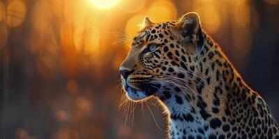 ai gerado fechar acima do leopardo dentro campo foto