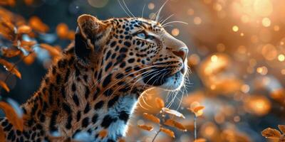 ai gerado leopardo sentado dentro alta Relva foto