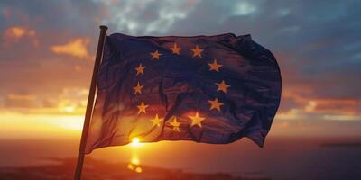 ai gerado europeu bandeira subindo dentro céu foto