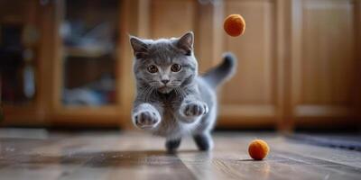 ai gerado pequeno gatinho jogando com bola foto