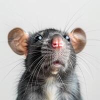 ai gerado uma retrato do uma rato, capturado dentro requintado detalhe, carrinhos Fora contra uma imaculado branco fundo foto