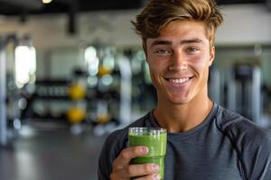 ai gerado uma jovem, bonito, sorridente desportista parece às a Câmera foto