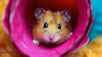 ai gerado hamster espreitadelas Fora do Rosa tubo foto