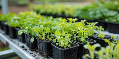 ai gerado sortido plantas dentro vários panelas foto