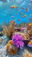 ai gerado vibrante embaixo da agua cena do colorida coral recife foto