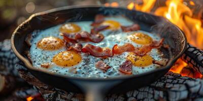 fritar panela preenchidas com ovos e bacon foto