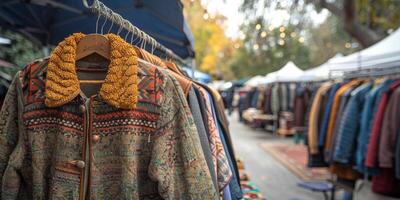 variedade do roupas exibido em roupas prateleira foto