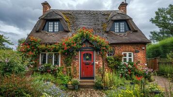 casa cercado de flores pintura foto