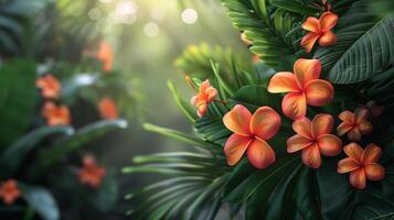 ai gerado grupo do laranja flores em verde folha foto