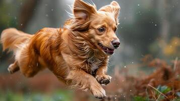 Castanho cachorro corrida dentro Relva foto