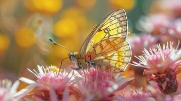 amarelo e Preto borboleta em flor foto