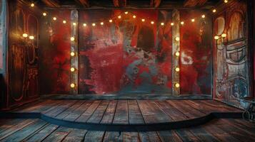 etapa com vermelho cortina e luzes foto