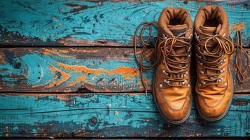 Castanho sapatos em de madeira chão foto