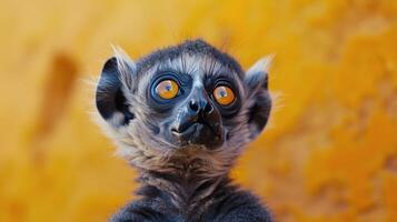 fechar acima do uma pequeno animal com laranja olhos foto