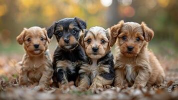 pequeno cachorros corrida através sujeira campo foto