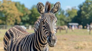 dois zebras em pé Próximo para cada de outros foto