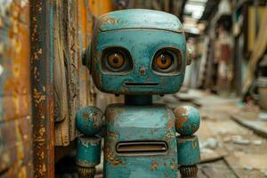 vintage robô com rústico textura dentro urbano decair foto