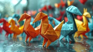 grupo do origami animais em pé juntos foto