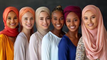 diverso grupo do mulheres sorridente juntos dentro estúdio foto