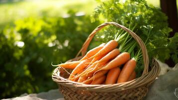 fresco cenoura dentro cesta jardim colheita cena foto