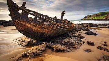 abandonado navio arenoso de praia foto