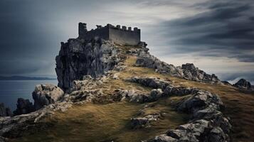 solitário castelo situado em rochoso afloramento foto