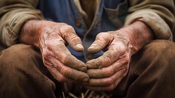 fechar Visão do mãos pertencer para uma agricultor foto