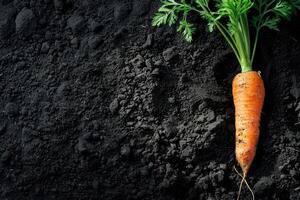 orgânico agricultura cenoura dentro Preto solo. foto