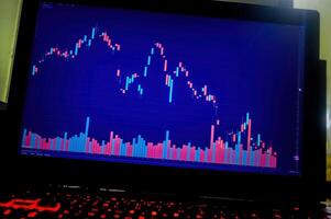 computador portátil exibindo estoque gráfico crescimento foto