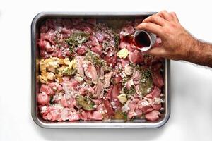 degrau de degrau do carne terrina, uma clássico francês prato fez com vários tipos do carne foto