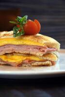 Tramezzini algodão, italiano presunto e queijo sanduíche com torrado pão foto