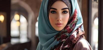 jovem adulto mulheres vestindo hijab dentro uma lindo estilo foto