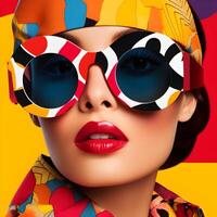 colorida poster, moda, mulher vestindo oculos de sol foto