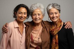 era e internacional retrato do mulheres dentro a estúdio. foto