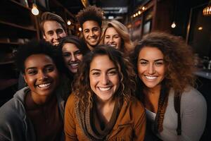 uma grupo do sorridente alunos do diferente nacionalidades. foto