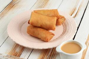 lumpia ou popia Sayur é Primavera lista preenchidas com fresco legumes. foto