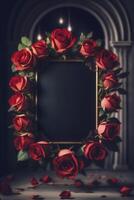 dia dos namorados dia gótico quadro, Armação com rosas e cópia de espaço foto